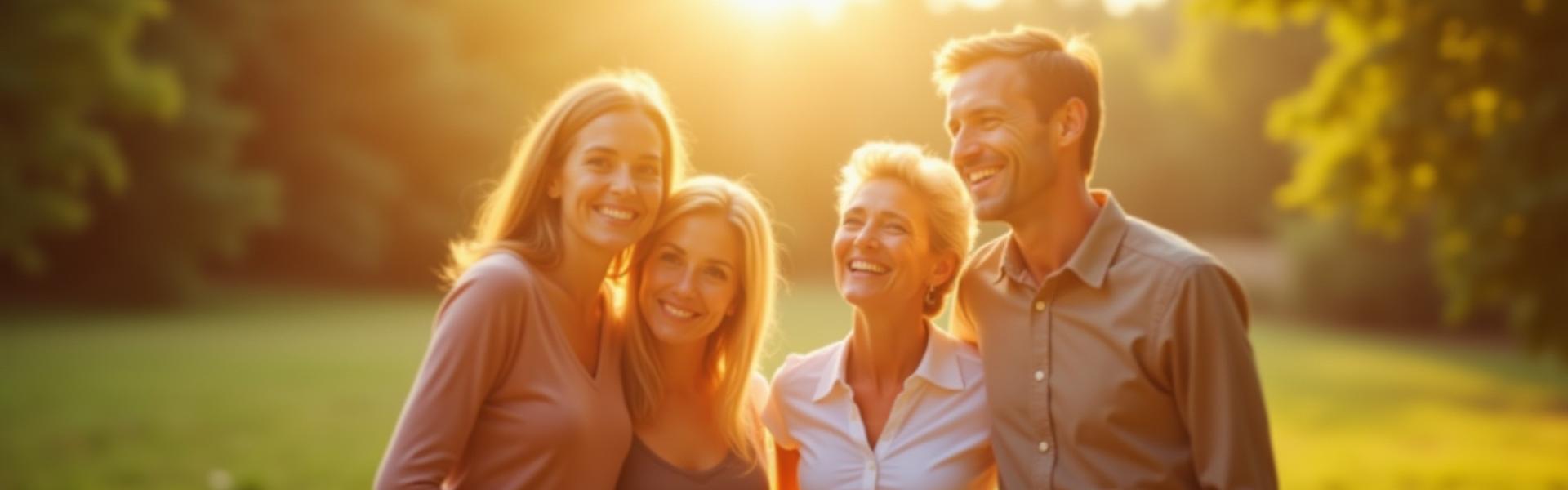 Diverse group of adults interacting in a serene, natural setting